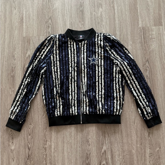 NFL Dallas Cowboys Navy & Silver Sequin Varsity Jacket - Picture 3 of 9